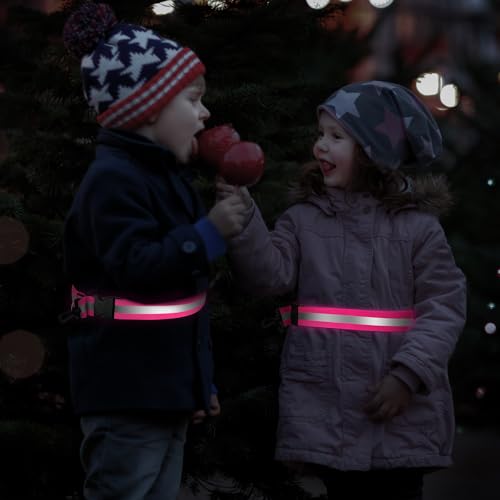 Reflective Sash for Night Walking, High Visibility Running Safety Gear with 2Pcs Reflective Armbands, Adjustable Cross-Body Reflective Belt for Men Women Kids, Essential Gear for Jogging Dog Walking - color: pink