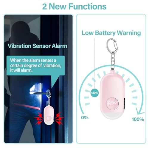 Hion Personal Safety Alarm for Women, Rechargeable 130dB Self Defense Alarm Keychain with LED Flashlight, Emergency Safe Sound Security for Children Elderly College Girls Men, Pink - color: Pink