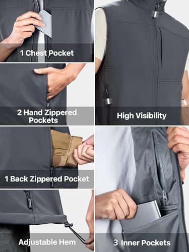 FREE SOLDIER Men's Lightweight Golf Vest Outerwear Windproof Sleeveless Softshell Jacket Running Vest - color: Gray, size: Small