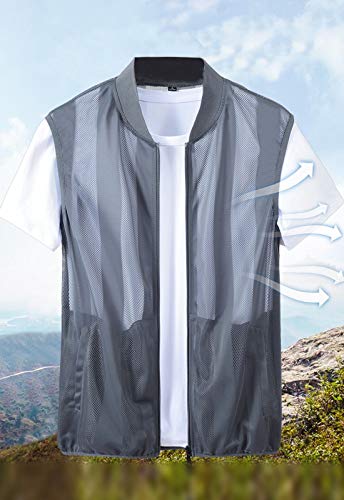 Flygo Men's Summer Casual Lightweight Breathable Mesh Cycling Travel Zip Vest - color: Grey, size: Medium