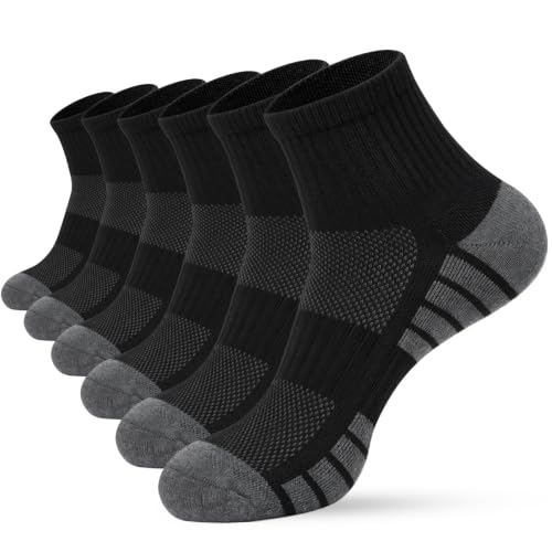 Men's Cushioned Ankle Socks, Athletic Running Gym Socks 6 Pairs - color: 6 Pairs Pure Black, size: 10-13