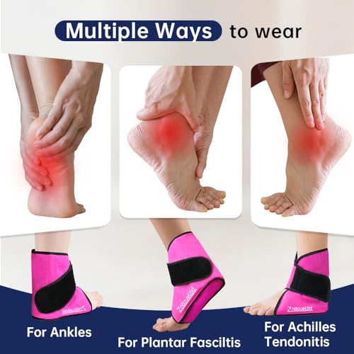 Ankle Ice Pack Wrap for Swelling Foot Heel Pain Relief Reusable Gel-2Pack - color: Rose Red-2 Pink