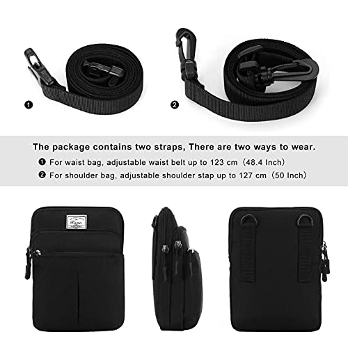 KAMO Multifunction Phone Waist Bag - Diagonal Cross Body Smart Phone Case Outdoor Bag with Triple Zip for Women & Men - color: Black