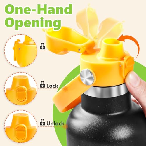 EIPOSAU Auto Flip Lid for Hydro Flask Standard Mouth Bottle, Spout lid for HydroFlask Narrow Mouth Bottle, Replacement Lid with Button Lock - color: Yellow