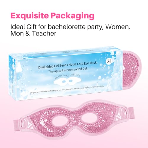 Cooling Eye Mask with Gel Bead 2 Pack Gel Eye Mask Cold Eye Mask for Relaxtion,Puffy Eyes Reusable Cold & Warm Compress for Puffiness,Dry Eyes,Headaches,Migraines,Stress Relief,Post Surgery - color: Pink-full&hole