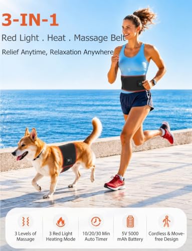 Red Light Therapy Massage Belt, Vibrating Infrared Light Wrap Pad for Body - color: Black With Wireless Control
