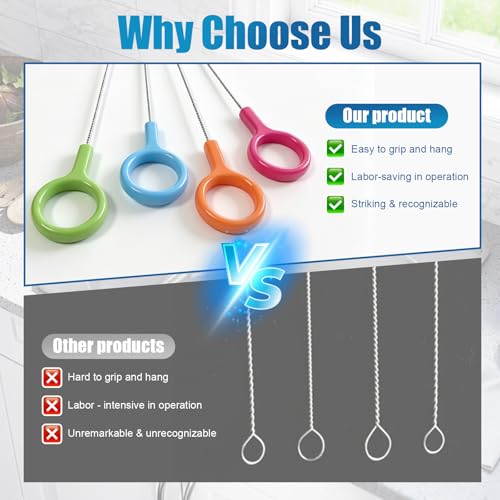 AONEZ 4 Pcs Straw Cleaner Brush Set with Color Hanging Loop