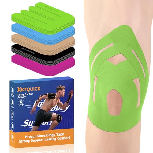 KTQUICK Precut Kinesiology Tape for Knees,12PCS,20% Stronger Adhesive Green - color: Green, size: 12PCS