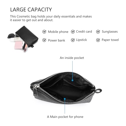 Small Makeup Bag for Purse, Leather Cosmetic (Black) - color: PU/Black
