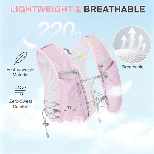 BECOJADDE 5L Running Vest for Women, Hydration Backpack Lightweight & Breathable for Trail Running, Marathon, Hiking, Cycling - color: Purple
