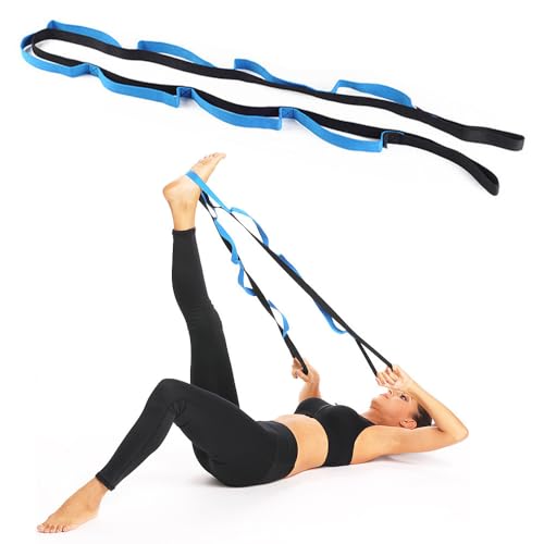 2 Pack Yoga Stretching Strap with Loops Non-Elastic Stretch Band with Door Anchor Handle Leg Stretcher Yoga Strap for Physical Therapy Pilates Dance Gymnastics Exercise Rehabilitation Routine Flexibility