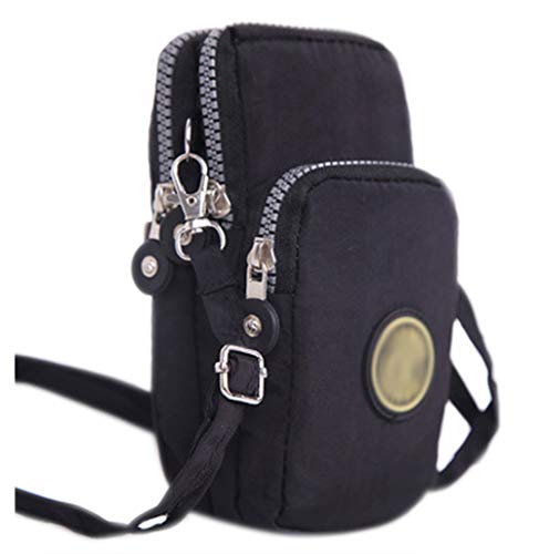 ZGMYC 3-Layers Cellphone Pouch Wristlet Purse Waterproof Sports Armband Shoulder Bag Wallet - color: Black