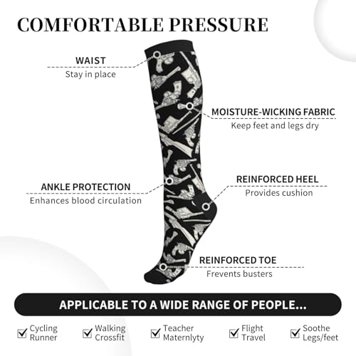 Compression Socks, Unisex 15-20 mmHg Knee High Support Socks - color: Gun