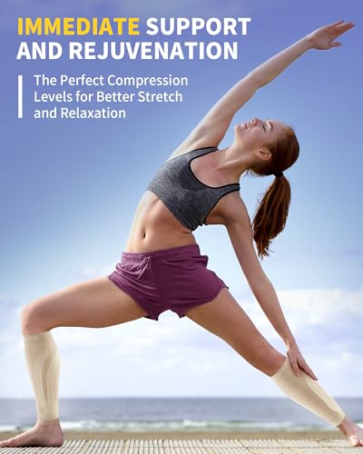 CAMBIVO Calf Compression Sleeve 3 Pairs Footless Compression Socks Running - color: Beige, size: XX-Large