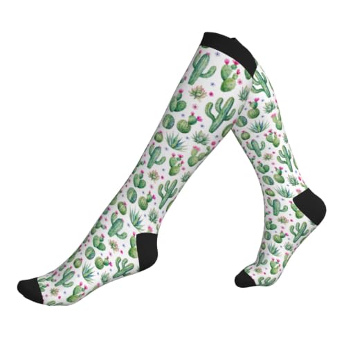 Tie Dye Compression Socks Knee High Support Socks For Women Men Running Athletic Hiking - color: Cactus
