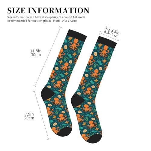 Patterned Knee High Socks for Women Men Athletic Running Travel Work - color: Ocean Octopus Marine