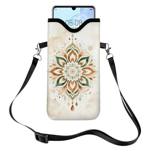 GLOBLELAND Pattern Cell Phone Sleeve Pouch Case Bag with Crossbody Strap Neck Lanyard for Women Men - color: Bohemian Lotus
