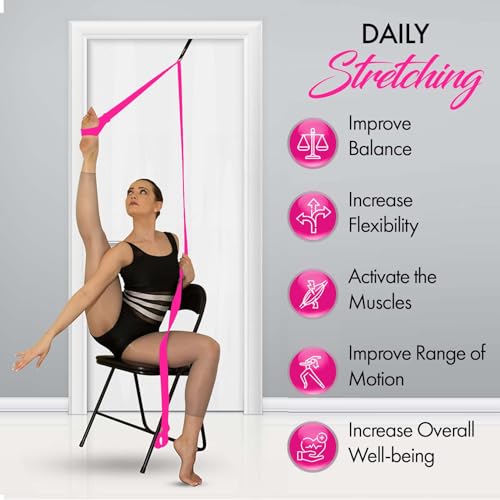 Stretching Strap with Door Anchor for Splits and Flexibility Training - color: Pink