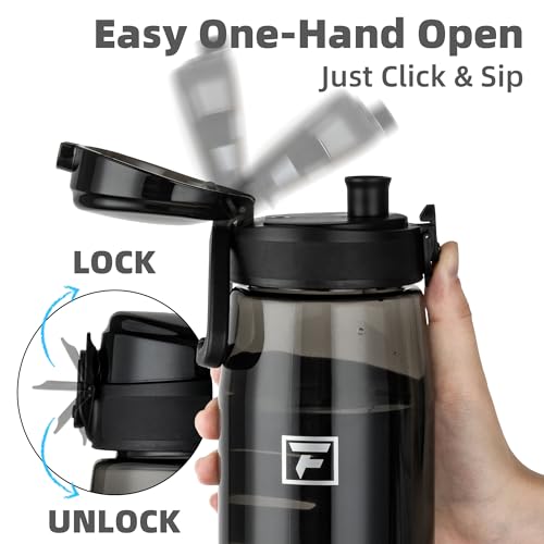 Fanhaw 32 oz Clear Plastic Water Bottle, Chug Lid, Black - color: Black