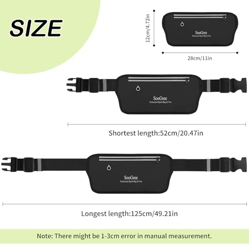 SooGree Running Belt Fanny Pack for Women Men Waterproof Waist Pack Runners Bag Slim Money belt Phone Holder for Sports Hiking Traveling Adjustable Strap Workout Pouch Lightweight Walking Jogging - color: Black, size: 1188