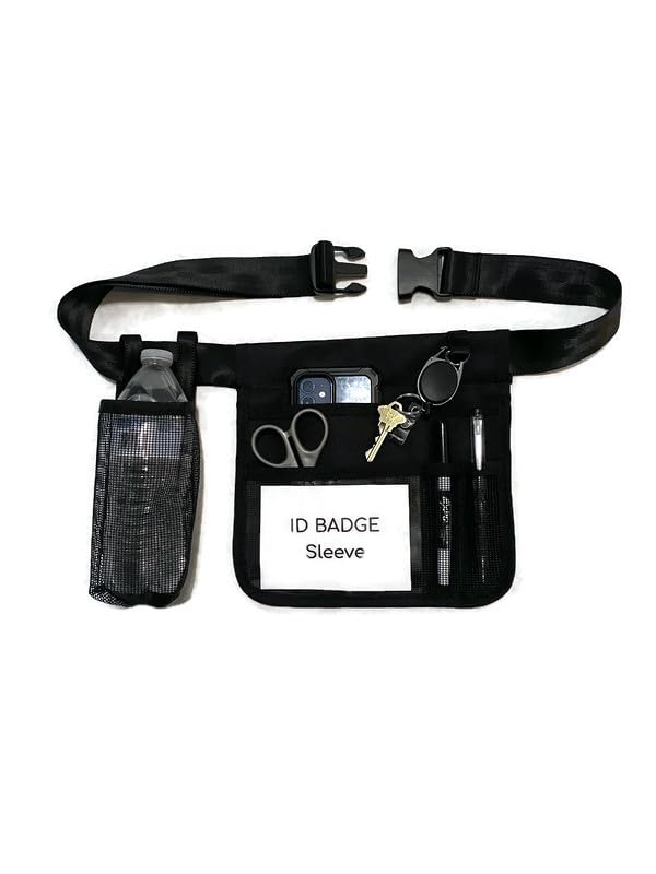 Mini Premium Hip Utility Pouch/Teachers & Mobile Workers /6 Pocket/Key/Badge Reel/Drink Pouch/ID Sleeve (Up to 44" Waist) - size: Up to 44" Waist