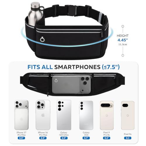 Running Hydration Belt with Water Bottle Holder, Slim Running Fanny Pack for Phone and Wallet Holder, Runners Pouch Waist Pack, Runner Gear Accessories Marathon Triathlon Walking Jogging - Black - color: Black- Bottle holder