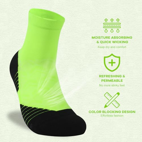 NIcool Cycling Socks For Men, 1/3 Pairs Bright Seamless Compression Running Crew Socks Youth Cushioned Tennis Quarter Socks - color: 1 Pair Green