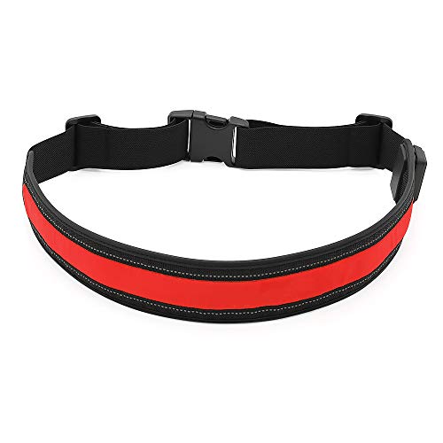 BSEEN LED Running Waist Belt - USB Rechargeable Reflective Glowing LED Waistband, Flashing Safety Light Belt for Runners, Joggers, Walkers, Pet Owners, Cyclists - color: Red
