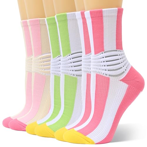 IRAMY Compression Ankle Support Socks Women - Wicking, Cushioned Athletic, Plantar Fasciitis Relief 2/3/6 Pairs - color: Pink+green+light Pink, size: Medium