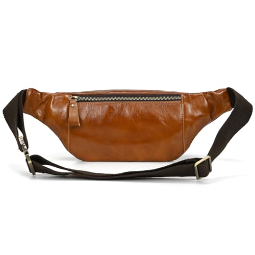 Genuine Leather Fanny Pack for Women & Men, Crossbody Waist Pack with Adjustable Strap, Hiking Hip Bum Belt for Travel, Hiking, Running - color: Light Brown
