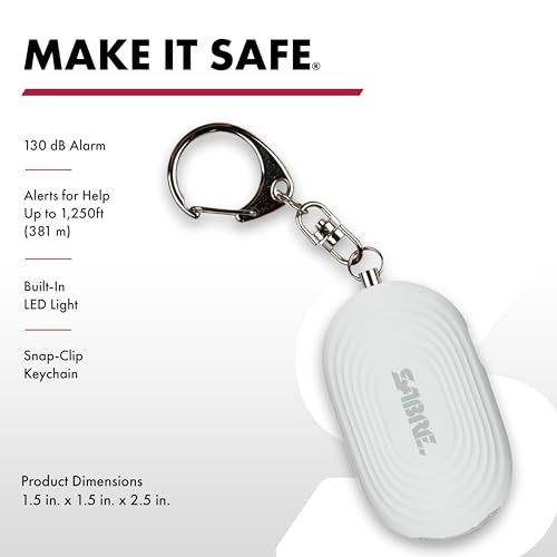 SABRE 2-in-1 Personal Alarm with LED Light, 130dB Personal Safety Siren, Snap Hook for Instant Access, 1,250 Foot (381 Meters) Range, Compact Design for Easy Attachment to Purse, Bag, or Keys - color: White