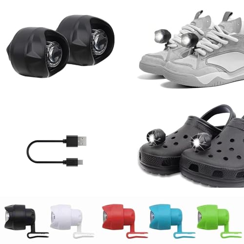 Rechargeable Headlights for Shoes, 2PCS Lights for Shoes, Waterproof Headlights, Novelty Running Lights for Runners, Shoes Lights for Camping, Dog Walking, Night Running - color: Black