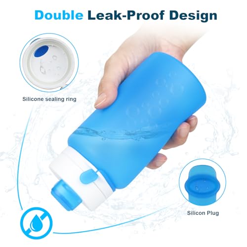 PLTCAT Collapsible Water Bottles, 19oz Foldable Silicone Travel Bottles - color: Blue