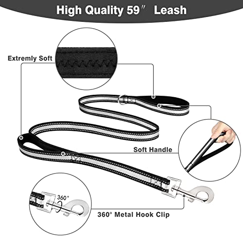 WINSEE Pet Harness Collar and Leash Set, All-in-one Reflective Dog Harness No Pull with Adjustable Buckles for Puppies, Small, Medium, Large, and Extra-Large Dogs (X-Large, Black) - color: Black, size: X-Large