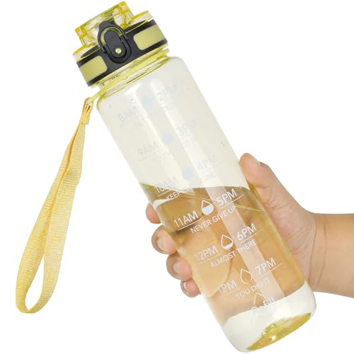 OLDLEY Water Bottle, 32oz Motivational Sports Water Bottle with Time Marker - color: Clear Star