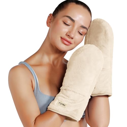 REVIX Microwavable Heating Mittens for Cold Hands, Hand Warmer, Beige - color: Beige