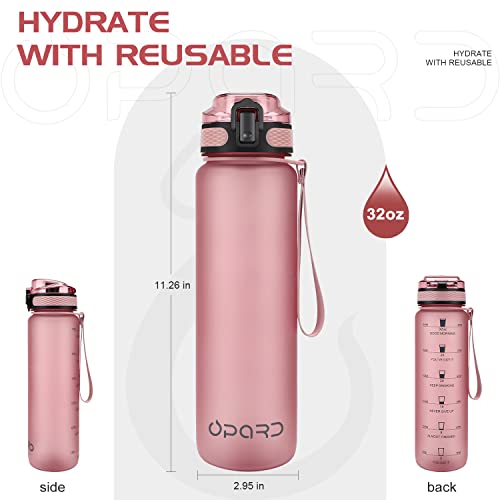 Opard Zip 32oz Plastic Water Bottle Dishwasher Safe, Leakproof Flip-Top Lid, BPA Free Tritan, Wide Mouth Reusable Sports Water Bottle for Gym Hiking Commuting Outdoor Travel and School - color: Z-Pink, style: 32 Ounces