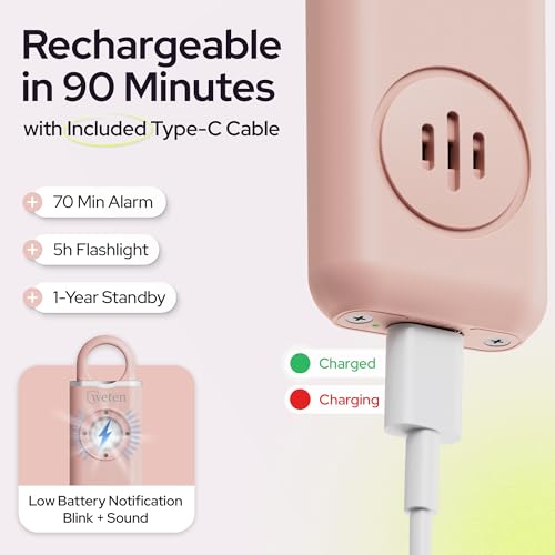 Rechargeable Personal Safety Alarm for Women, 3 Pack, Black Pink Blue - color: G - Black&Pink&Blue