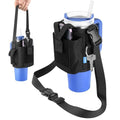 Xxerciz Water Bottle Carrier Pouch with Phone Pocket for Stanley 30 oz Tumbler with Handle, Nylon Water Bottle Holder Pouch with Adjustable Strap for Stanley Cup Accessories, Black