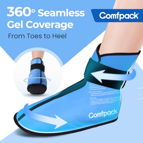 Comfpack Large Foot Ice Pack Wrap for Full Foot Ankle Pain Relief, Long Lasting Cold Ice Boot for Swelling After Surgery, Sore Feet, Broken Foot, Plantar Fasciitis, Gout, Bunion - size: L Blue