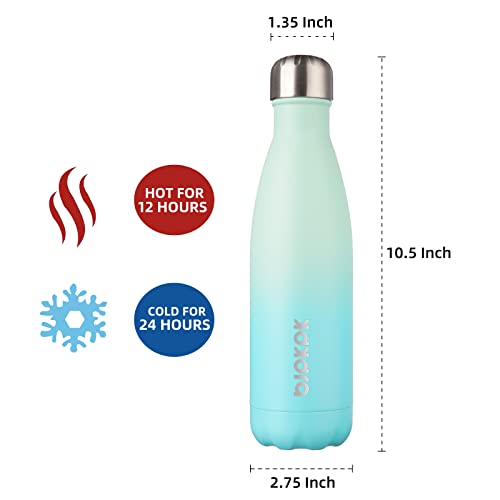 BJPKPK 17 oz Insulated Water Bottle, Stainless Steel Flask, Leak Proof - color: A-Mint, size: 17 Ounces