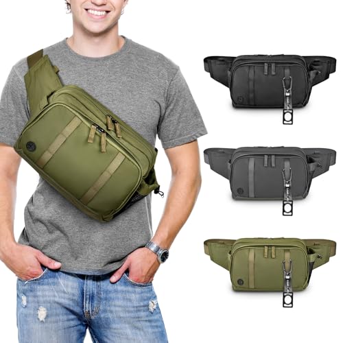 Large Crossbody Waist Bag Tactical Fanny Pack for Men Hip Bum Bag with Water Bottle Holder Adjustable Belt, Workout Traveling Casual Running Hiking Cycling - color: Green
