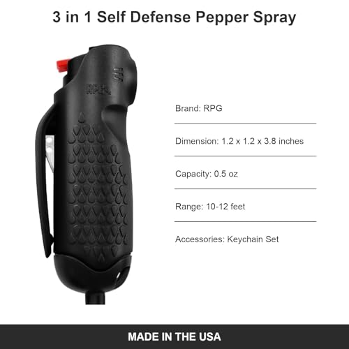 Pepper Spray, Self Defense OC Pepper Spray Keychain, 12 ft Range, 0.5 fl oz - color: Ninja Black