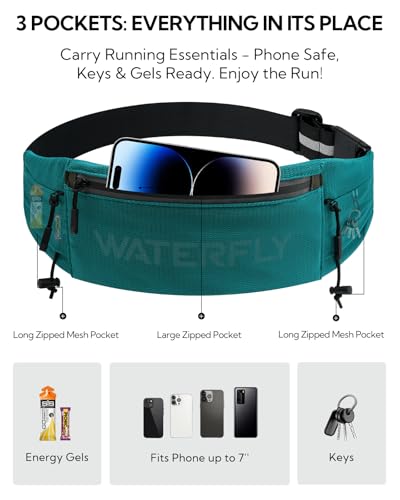 WATERFLY Running Belt Fanny Pack, Runner Race Belt with Bib Clip Green - color: Green