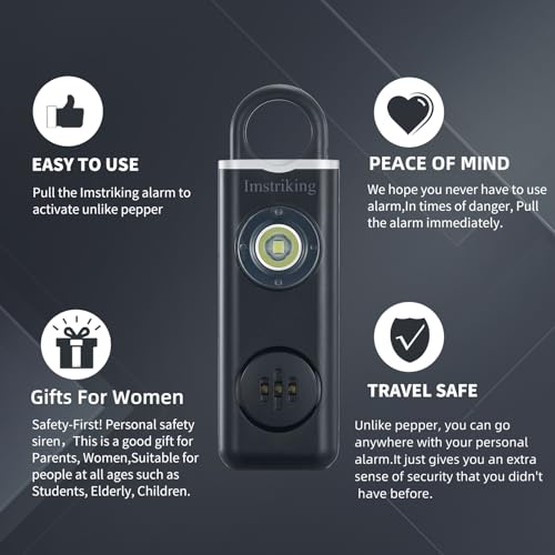 Rechargeable Personal Safety Alarm Keychain for Women,Self Defense Keychain Alarm with Strobe Light and 130dB Siren Help Women,Men,Elderly, Emergency Security Whistle Alert (Black)