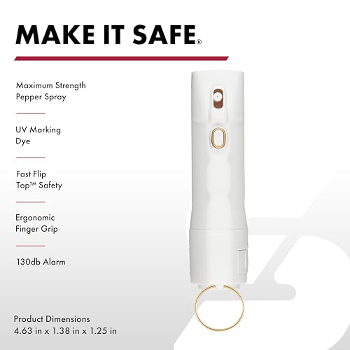 Sabre 2-in-1 Pepper Spray with 130dB Personal Alarm, Alert and Defend with One Press, Fast Flip Top Safety with Finger Grip and Tuck-Away Keyring, Maximum Strength, UV Marking Dye - color: Cream