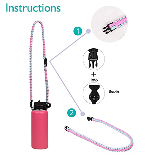 Wongeto Paracord Handle Carrier Holder with Shoulder Strap,Compatible with Hydro Flask Wide Mouth Water Bottles - color: Pink