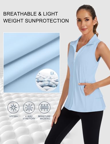 LURANEE Women's Golf Vest Athletic Top with Peplum Hem & Deep Pockets - color: Sky Blue, size: X-Large