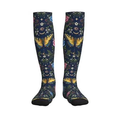 Witchy Moth Compression Socks For Women Men - color: Floral Butterfly