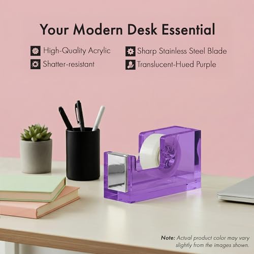 OfficeGoods Acrylic Tape Dispenser, Aesthetic and Compact Design, Purple - color: Purple